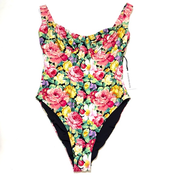 WeWoreWhat Ruched Cup One Piece Swimsuit Vintage Roses Floral Coquette NWT Large - Picture 4 of 14